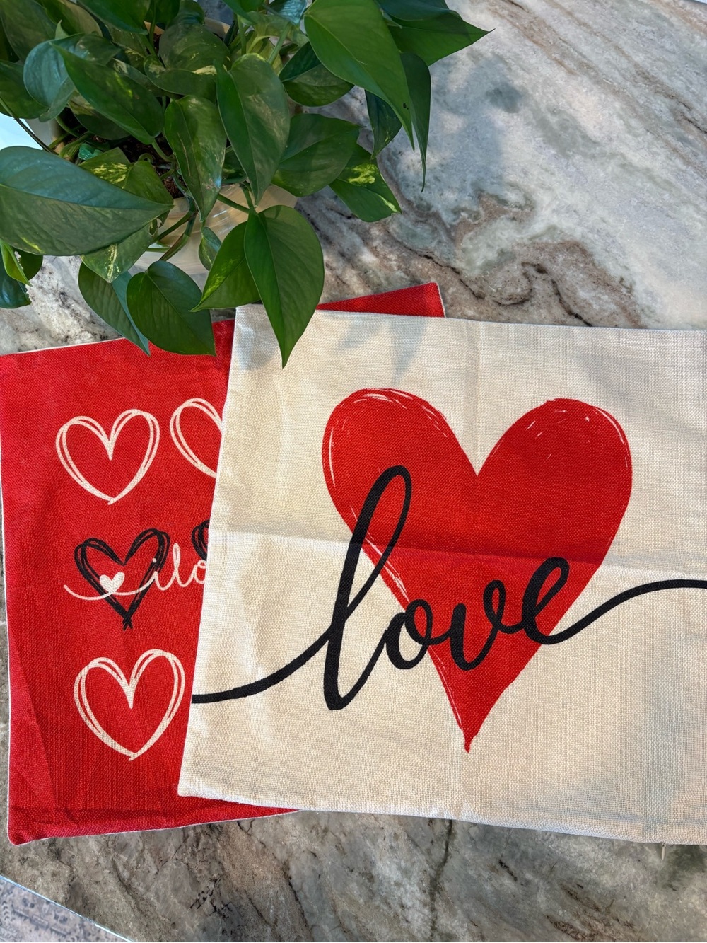 Valentine Heart Decorative Pillow Covers - Red & Cream